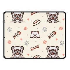 Pug-dog-cat-with-bone-fish-bones-paw-prints-ball-seamless-pattern-vector-background Fleece Blanket (small) by Jancukart