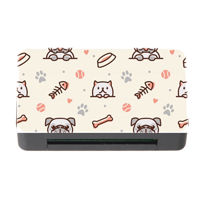 Pug-dog-cat-with-bone-fish-bones-paw-prints-ball-seamless-pattern-vector-background Memory Card Reader with CF