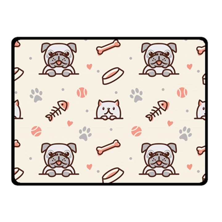 Pug-dog-cat-with-bone-fish-bones-paw-prints-ball-seamless-pattern-vector-background Double Sided Fleece Blanket (Small) 