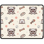 Pug-dog-cat-with-bone-fish-bones-paw-prints-ball-seamless-pattern-vector-background Double Sided Fleece Blanket (Medium)  58.8 x47.4  Blanket Front