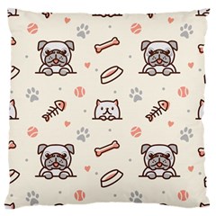 Pug-dog-cat-with-bone-fish-bones-paw-prints-ball-seamless-pattern-vector-background Standard Flano Cushion Case (two Sides)