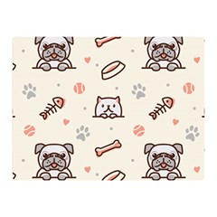 Pug-dog-cat-with-bone-fish-bones-paw-prints-ball-seamless-pattern-vector-background Double Sided Flano Blanket (mini)  by Jancukart