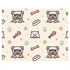 Pug-dog-cat-with-bone-fish-bones-paw-prints-ball-seamless-pattern-vector-background Double Sided Flano Blanket (medium)  by Jancukart