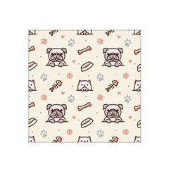 Pug-dog-cat-with-bone-fish-bones-paw-prints-ball-seamless-pattern-vector-background Satin Bandana Scarf 22  X 22  by Jancukart