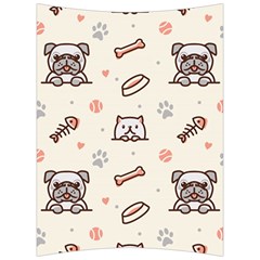 Pug-dog-cat-with-bone-fish-bones-paw-prints-ball-seamless-pattern-vector-background Back Support Cushion by Jancukart