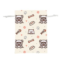 Pug-dog-cat-with-bone-fish-bones-paw-prints-ball-seamless-pattern-vector-background Lightweight Drawstring Pouch (m) by Jancukart