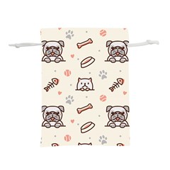 Pug-dog-cat-with-bone-fish-bones-paw-prints-ball-seamless-pattern-vector-background Lightweight Drawstring Pouch (l) by Jancukart