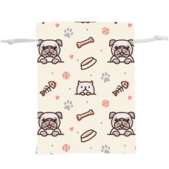 Pug-dog-cat-with-bone-fish-bones-paw-prints-ball-seamless-pattern-vector-background  Lightweight Drawstring Pouch (xl) by Jancukart