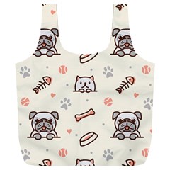 Pug-dog-cat-with-bone-fish-bones-paw-prints-ball-seamless-pattern-vector-background Full Print Recycle Bag (xxxl)