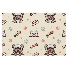 Pug-dog-cat-with-bone-fish-bones-paw-prints-ball-seamless-pattern-vector-background Banner And Sign 6  X 4  by Jancukart