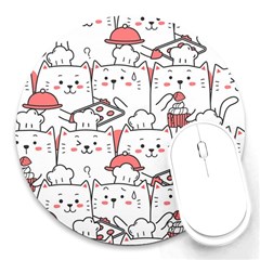 Cute-cat-chef-cooking-seamless-pattern-cartoon Round Mousepad by Jancukart