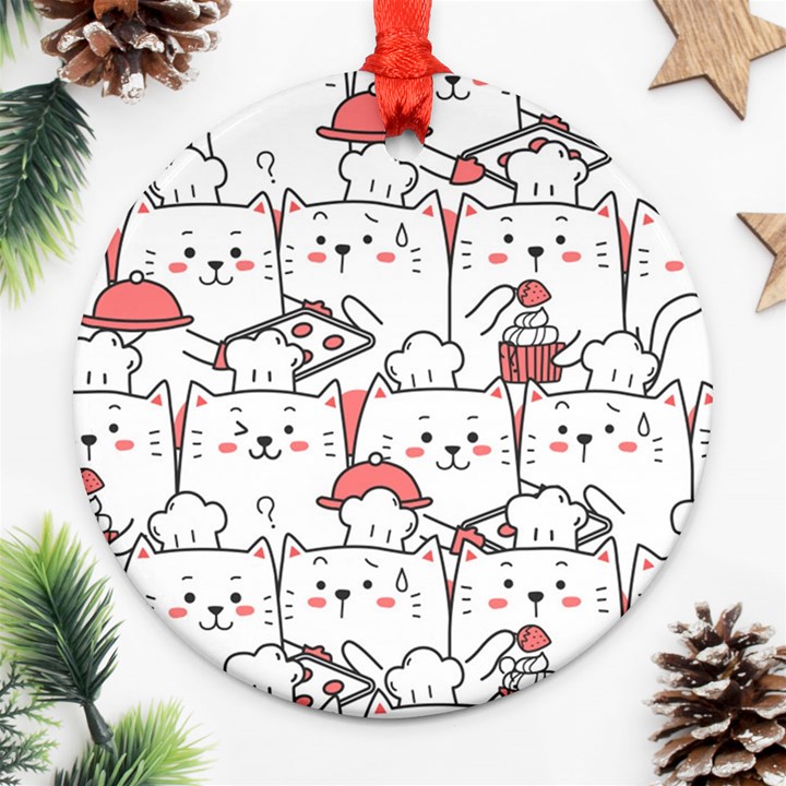 Cute-cat-chef-cooking-seamless-pattern-cartoon Ornament (Round)