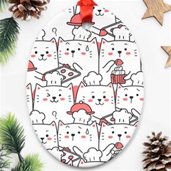 Cute-cat-chef-cooking-seamless-pattern-cartoon Ornament (oval) by Jancukart