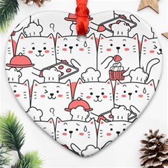 Cute-cat-chef-cooking-seamless-pattern-cartoon Ornament (heart) by Jancukart