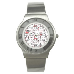 Cute-cat-chef-cooking-seamless-pattern-cartoon Stainless Steel Watch