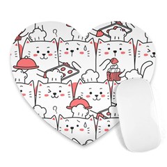 Cute-cat-chef-cooking-seamless-pattern-cartoon Heart Mousepad by Jancukart