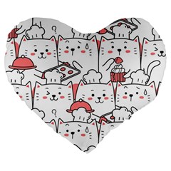 Cute-cat-chef-cooking-seamless-pattern-cartoon Large 19  Premium Heart Shape Cushions