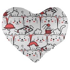 Cute-cat-chef-cooking-seamless-pattern-cartoon Large 19  Premium Flano Heart Shape Cushions