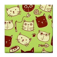 Cute-hand-drawn-cat-seamless-pattern Tile Coaster