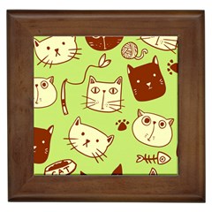 Cute-hand-drawn-cat-seamless-pattern Framed Tile by Jancukart