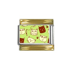 Cute-hand-drawn-cat-seamless-pattern Gold Trim Italian Charm (9mm)