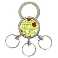 Cute-hand-drawn-cat-seamless-pattern 3-ring Key Chain