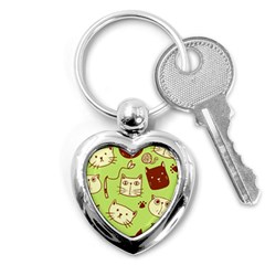 Cute-hand-drawn-cat-seamless-pattern Key Chain (heart)