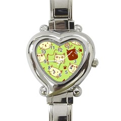 Cute-hand-drawn-cat-seamless-pattern Heart Italian Charm Watch