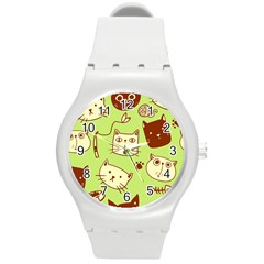 Cute-hand-drawn-cat-seamless-pattern Round Plastic Sport Watch (m)