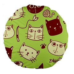 Cute-hand-drawn-cat-seamless-pattern Large 18  Premium Round Cushions by Jancukart