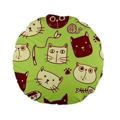 Cute-hand-drawn-cat-seamless-pattern Standard 15  Premium Flano Round Cushions by Jancukart