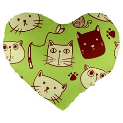 Cute-hand-drawn-cat-seamless-pattern Large 19  Premium Flano Heart Shape Cushions