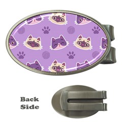 Cute-colorful-cat-kitten-with-paw-yarn-ball-seamless-pattern Money Clips (oval) 