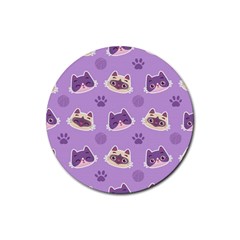 Cute-colorful-cat-kitten-with-paw-yarn-ball-seamless-pattern Rubber Coaster (round)