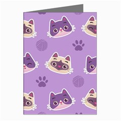 Cute-colorful-cat-kitten-with-paw-yarn-ball-seamless-pattern Greeting Cards (pkg Of 8)