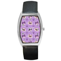 Cute-colorful-cat-kitten-with-paw-yarn-ball-seamless-pattern Barrel Style Metal Watch