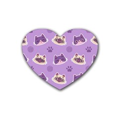 Cute-colorful-cat-kitten-with-paw-yarn-ball-seamless-pattern Rubber Coaster (heart)