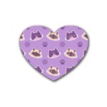 Cute-colorful-cat-kitten-with-paw-yarn-ball-seamless-pattern Rubber Coaster (Heart) Front