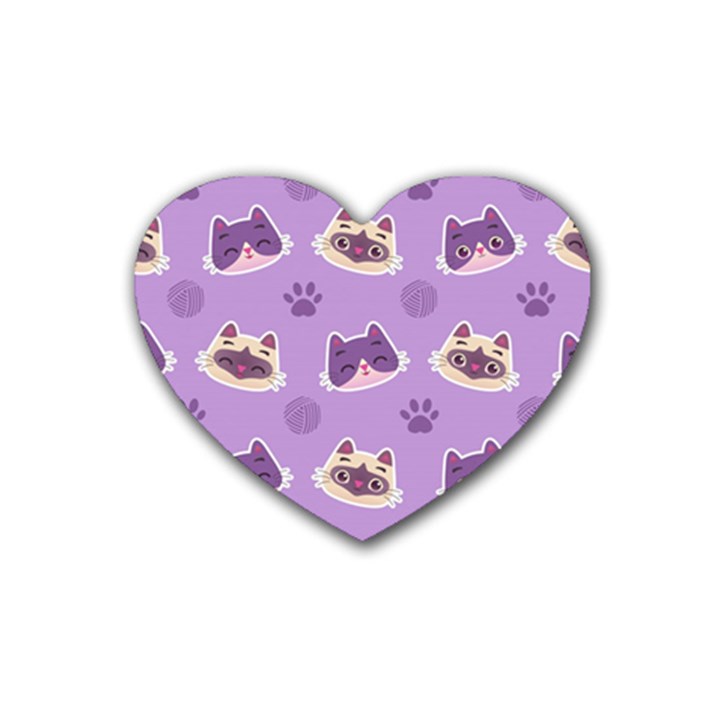 Cute-colorful-cat-kitten-with-paw-yarn-ball-seamless-pattern Rubber Coaster (Heart)