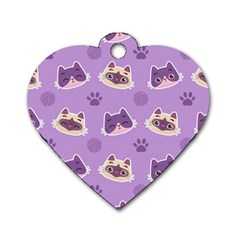 Cute-colorful-cat-kitten-with-paw-yarn-ball-seamless-pattern Dog Tag Heart (one Side) by Jancukart