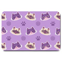 Cute-colorful-cat-kitten-with-paw-yarn-ball-seamless-pattern Large Doormat by Jancukart