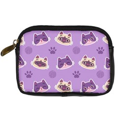 Cute-colorful-cat-kitten-with-paw-yarn-ball-seamless-pattern Digital Camera Leather Case