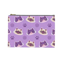 Cute-colorful-cat-kitten-with-paw-yarn-ball-seamless-pattern Cosmetic Bag (large) by Jancukart