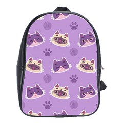 Cute-colorful-cat-kitten-with-paw-yarn-ball-seamless-pattern School Bag (large) by Jancukart