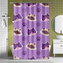 Cute-colorful-cat-kitten-with-paw-yarn-ball-seamless-pattern Shower Curtain 48  X 72  (small) 