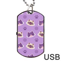 Cute-colorful-cat-kitten-with-paw-yarn-ball-seamless-pattern Dog Tag Usb Flash (one Side)