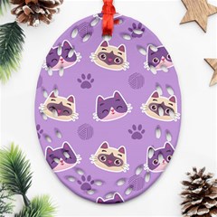 Cute-colorful-cat-kitten-with-paw-yarn-ball-seamless-pattern Ornament (oval Filigree)