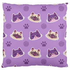 Cute-colorful-cat-kitten-with-paw-yarn-ball-seamless-pattern Large Cushion Case (one Side) by Jancukart