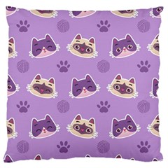 Cute-colorful-cat-kitten-with-paw-yarn-ball-seamless-pattern Standard Flano Cushion Case (one Side) by Jancukart