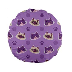 Cute-colorful-cat-kitten-with-paw-yarn-ball-seamless-pattern Standard 15  Premium Flano Round Cushions